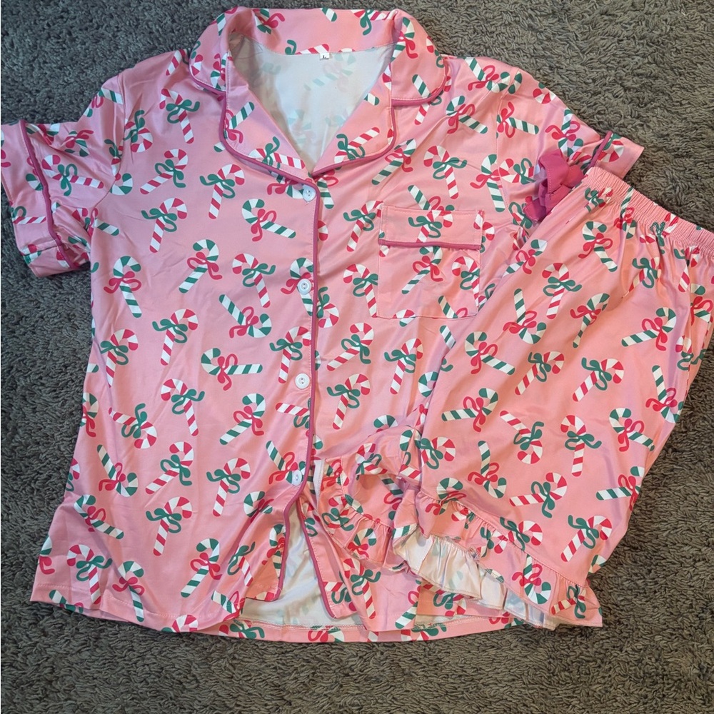 Pink Candy Cane Pajama Set